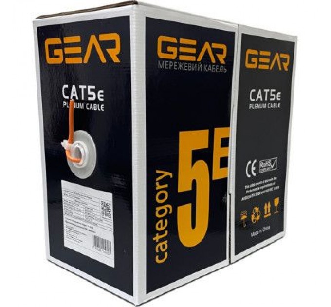 GEAR Кабель мережевий GEAR UTP 305м, cat.5e, CCA, 4*2*0,50, LSZH, indoor (GEC-UTPLCCA050305)