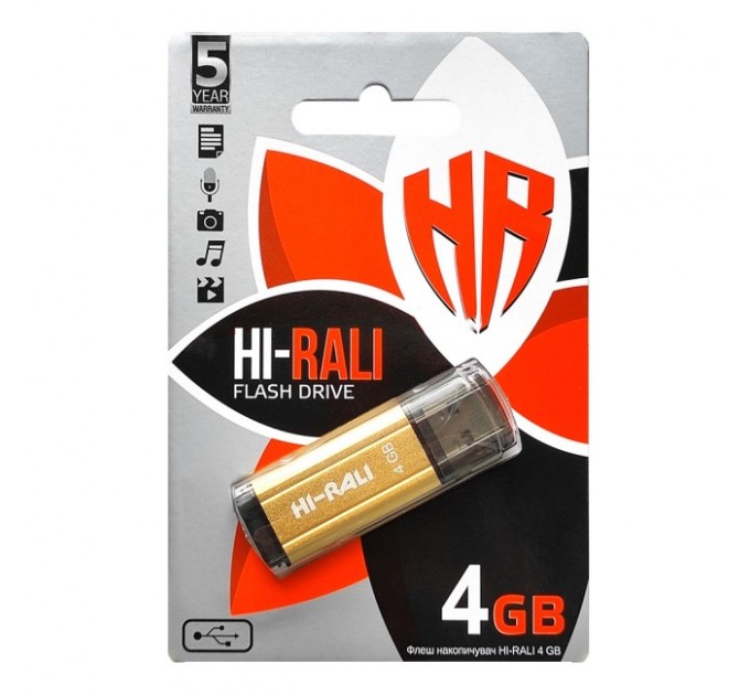 Hi-Rali Флеш-накопичувач USB 4GB Hi-Rali Stark Series Gold (HI-4GBSTGD)