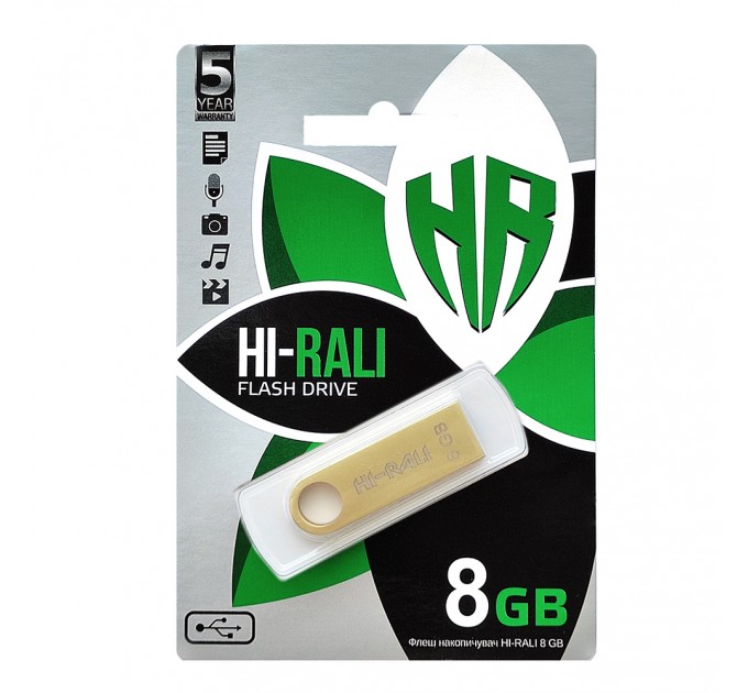 Hi-Rali Флеш-накопичувач USB 8GB Hi-Rali Shuttle Series Gold (HI-8GBSHGD)