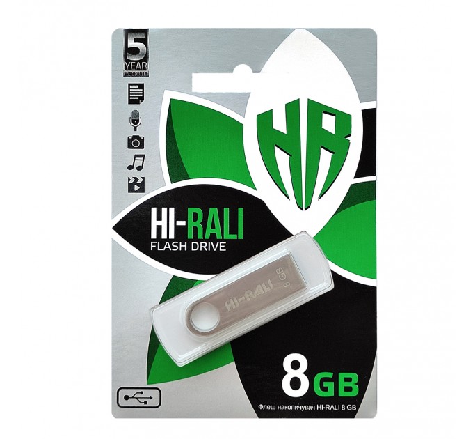 Hi-Rali Флеш-накопичувач USB 8GB Hi-Rali Shuttle Series Silver (HI-8GBSHSL)