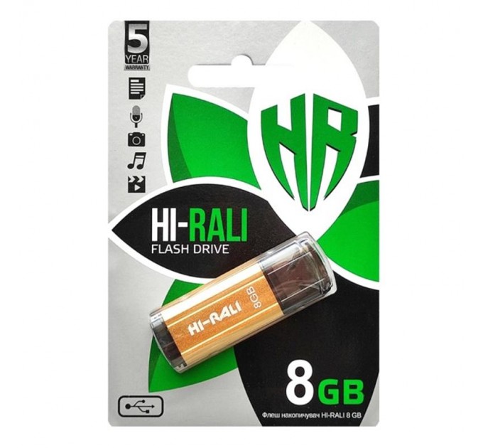 Hi-Rali Флеш-накопичувач USB 8GB Hi-Rali Stark Series Gold (HI-8GBSTGD)