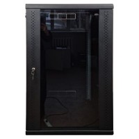 Шафа настінна Eserver 18U 19" 600х600х907 (Ш*Г*В), скло, чорна (ES-Е1860B)