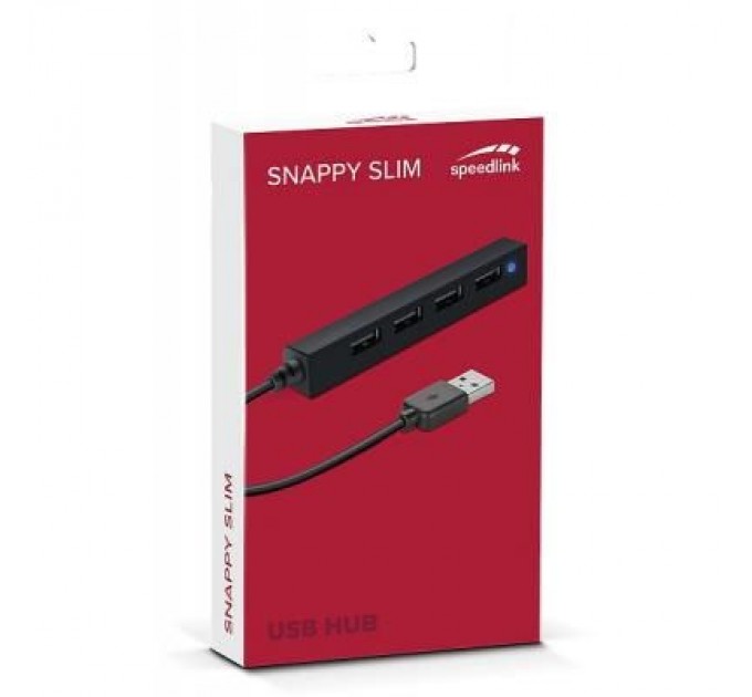 Speedlink Концентратор Speedlink SNAPPY SLIM USB Hub, 4-Port, USB 2.0, Passive, Black (SL-140000-BK)