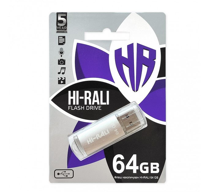 Hi-Rali Флеш-накопитель USB 64GB Hi-Rali Rocket Series Silver (HI-64GBVCSL)