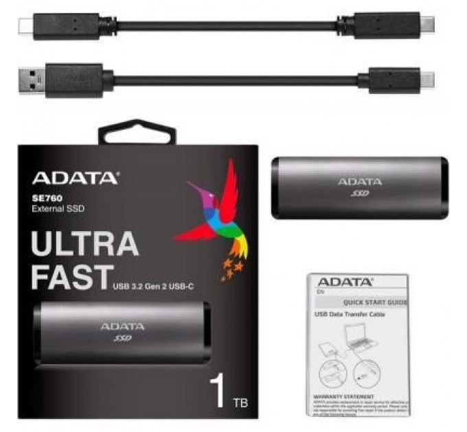 ADATA Накопичувач SSD USB 3.2 1TB ADATA (ASE760-1TU32G2-CTI)