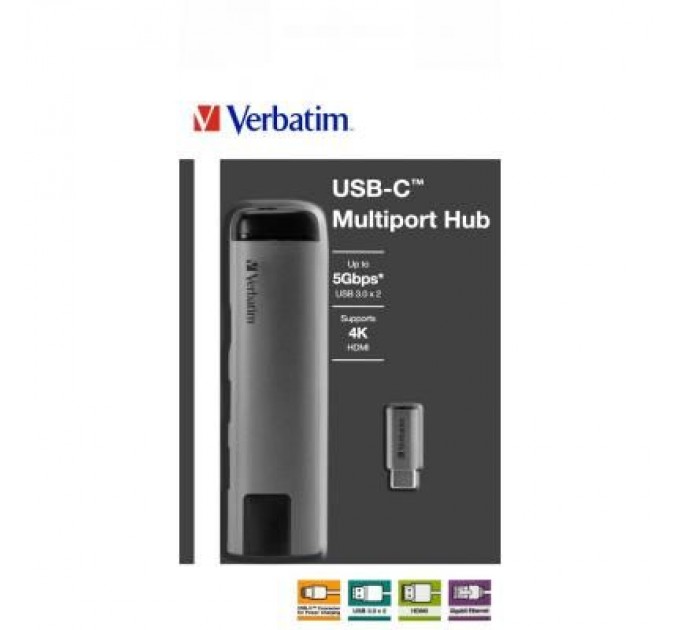 Verbatim Концентратор Verbatim USB-C to U3.1G1/U3.0x2/HDMI/RJ45 (49141)
