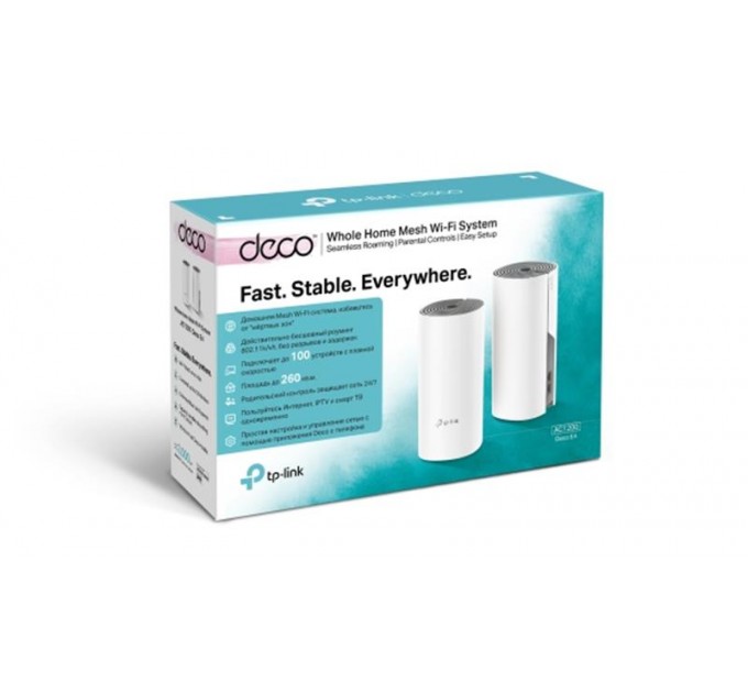 TP-Link WiFi Mesh система TP-Link Deco E4(2-pack) (AC1200, 2xFE WAN/LAN, MESH, 2 антенны, 2-pack)