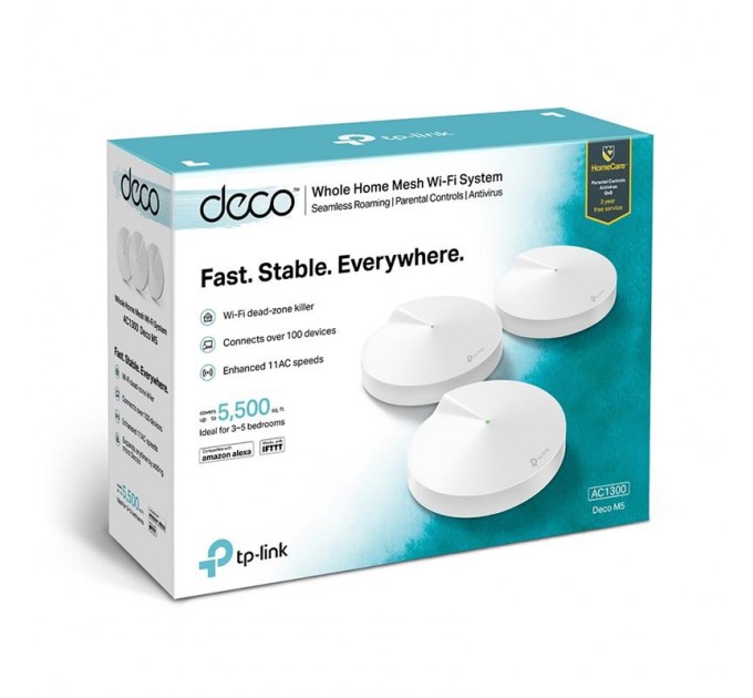TP-Link WiFi Mesh система TP-Link DECO M5 (AC1300, 2xGE LAN/WAN, Bluetooth, MESH, MU-MIMO, 4 антенны, 3-pack)