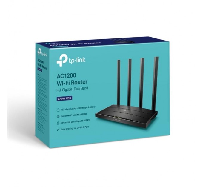 TP-Link Беспроводной маршрутизатор TP-Link ARCHER C6U  (AC1200, 1хGE WAN, 4хGE LAN, 1хUSB 2.0, MU-MIMO, Beamforming, Airtime Fairness, 4 внешние антенны)