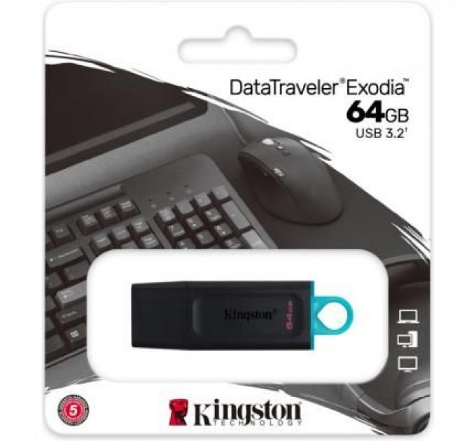 Kingston USB флеш накопичувач Kingston 64GB DataTraveler Exodia Black/Teal USB 3.2 (DTX/64GB)