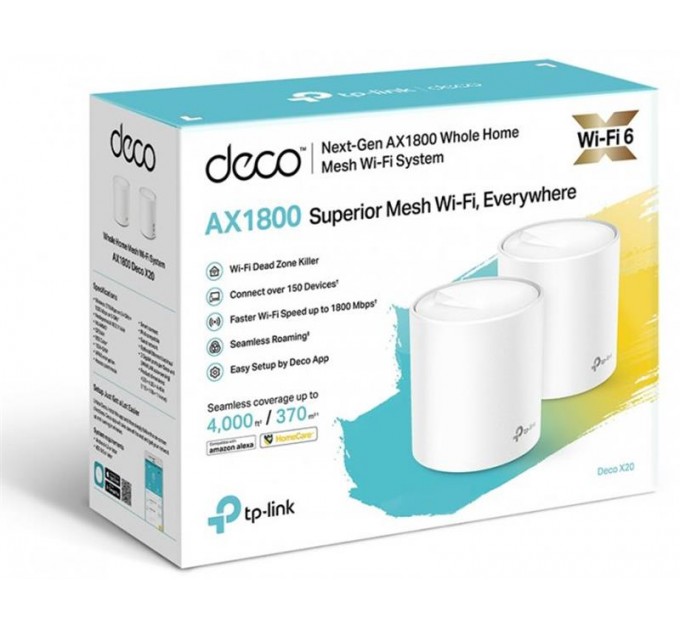 TP-Link WiFi Mesh система TP-Link Deco X20(1-pack) (AX1800 1xGE LAN 1xGE WAN MU-MIMO OFDMA MESH)
