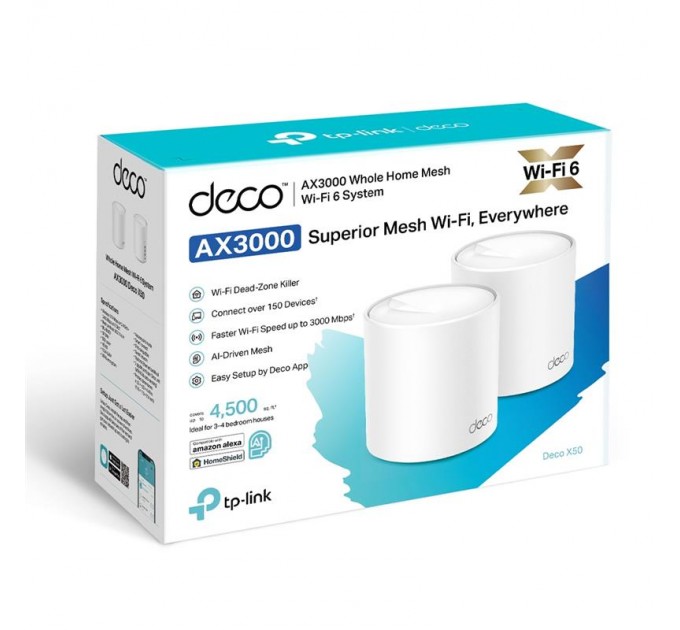TP-Link WiFi Mesh система TP-Link Deco X50(2-pack) (AX3000 Wi-Fi6, 3xGE WAN/LAN, 2x2 MU-MIMO, OFDMA)
