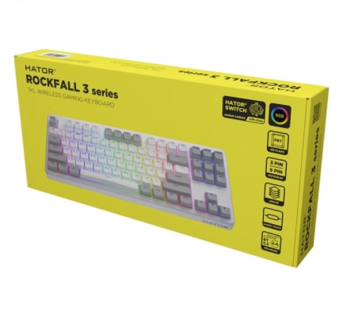 Hator Клавіатура Hator Rockfall 3 Mecha TKL QMK/VIA Orange Wireless White (HTK851UA)