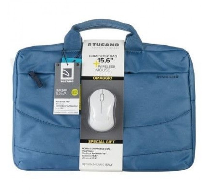 Tucano Сумка для ноутбука Tucano 15.6" SLIM BAG IDEALE + Wireless mouse, Blue (BU-BIDEA-WM-Z)