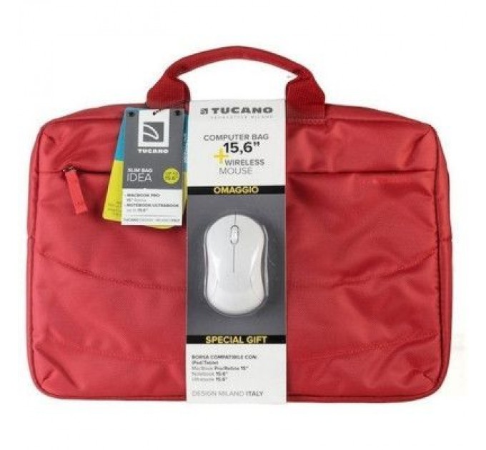 Tucano Сумка для ноутбука Tucano 15.6" SLIM BAG IDEALE + Wireless mouse, Red (BU-BIDEA-WM-R)