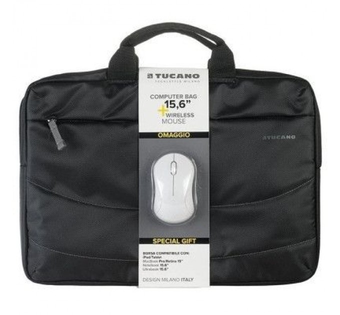 Tucano Сумка для ноутбука Tucano 15.6" SLIM BAG IDEALE + Wireless mouse, Black (BU-BIDEA-WM)