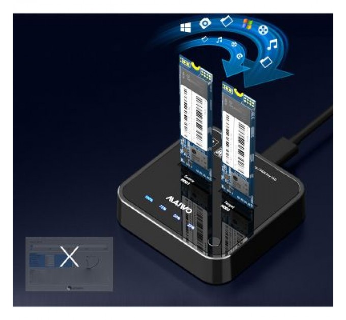 Maiwo Док-станція для накопичувачів Maiwo 2*SATA M.2 SSD Key B/B+M USB 3.1 Gen1 Type-C (K3016SG1)