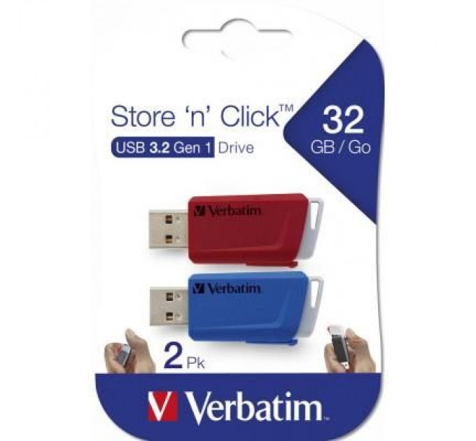 Verbatim USB флеш накопичувач Verbatim 2x32GB Store 'n' Click Red/Blue USB 3.2 (49308)