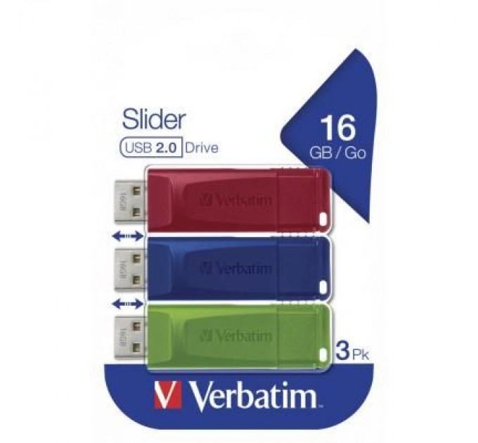 Verbatim USB флеш накопичувач Verbatim 3x16GB Slider Red/Blue/Green USB 2.0 (49326)