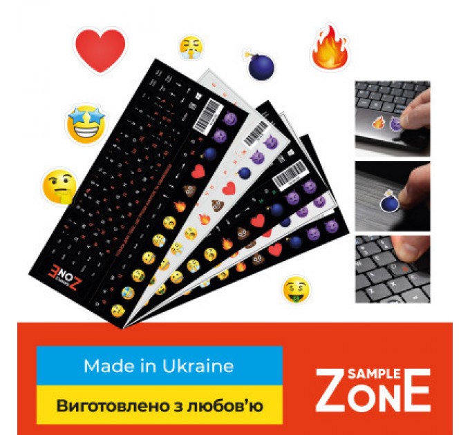 SampleZone Наклейка на клавіатуру SampleZone непрозора чорна, біло-помаранчевий (SZ-BK-RS)