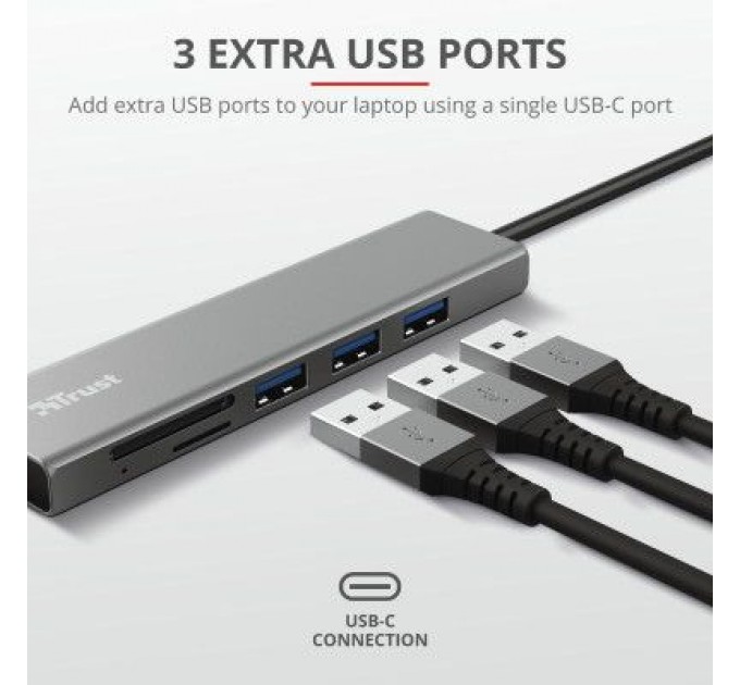 Trust Концентратор Trust HALYX FAST 3USB+CARD READER USB-C ALUMINIUM (24191_TRUST)