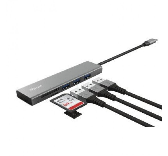 Trust Концентратор Trust HALYX FAST 3USB+CARD READER USB-C ALUMINIUM (24191_TRUST)