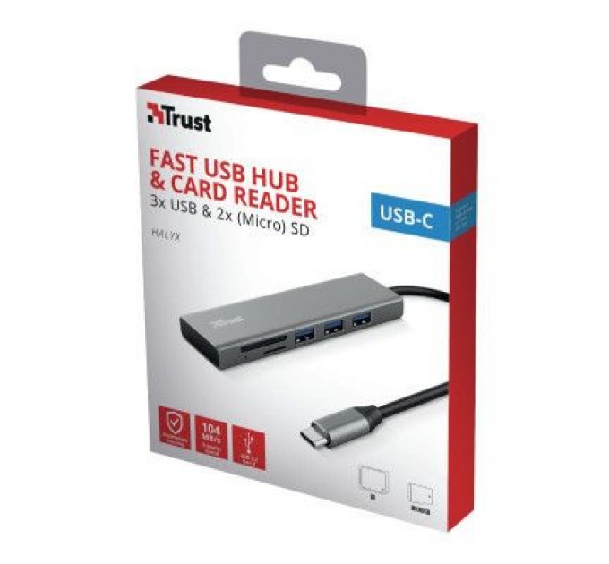 Trust Концентратор Trust HALYX FAST 3USB+CARD READER USB-C ALUMINIUM (24191_TRUST)