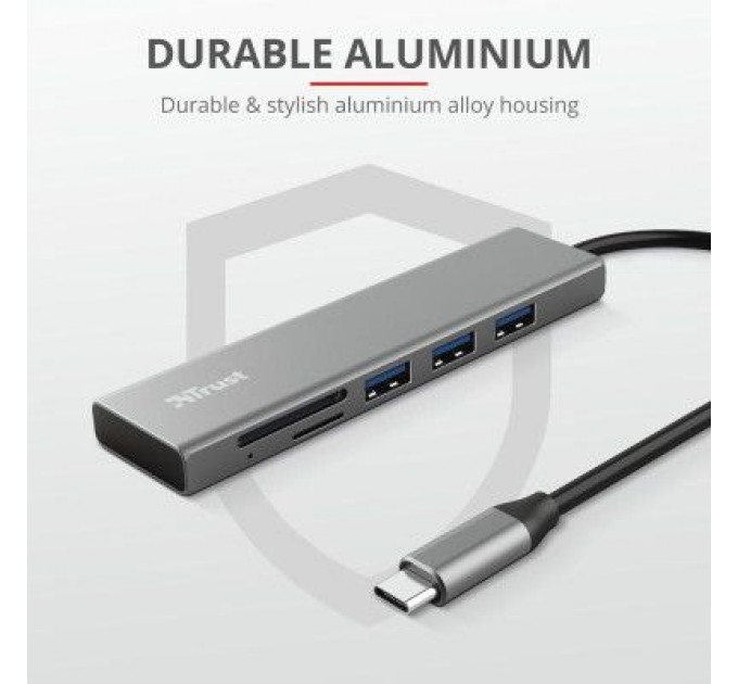 Trust Концентратор Trust HALYX FAST 3USB+CARD READER USB-C ALUMINIUM (24191_TRUST)