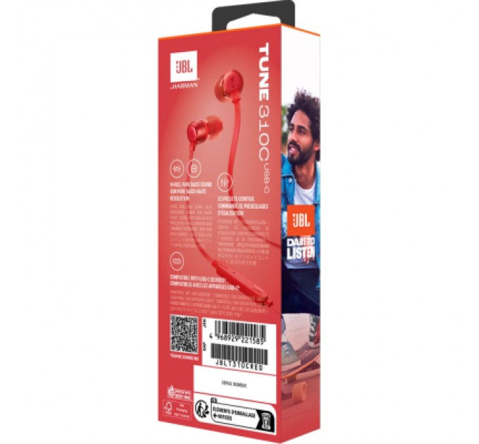 JBL Навушники JBL Tune 310C USB-C Red (JBLT310CRED)