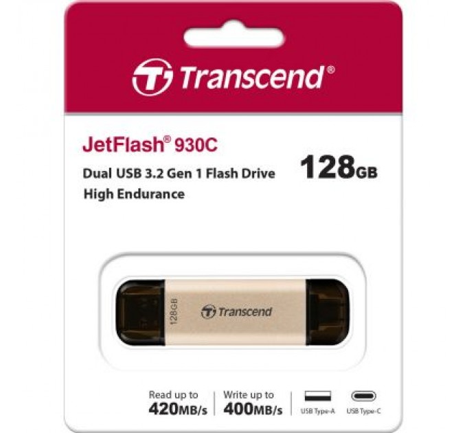 Transcend USB флеш накопичувач Transcend 128GB JetFlash 930 Gold-Black USB 3.2/Type-C (TS128GJF930C)