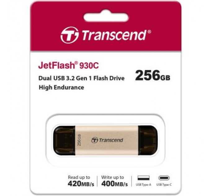 Transcend USB флеш накопичувач Transcend 256GB JetFlash 930 Gold-Black USB 3.2/Type-C (TS256GJF930C)