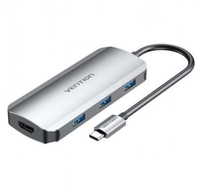Vention Концентратор Vention USB3.1 Type-C --> HDMI/USB 3.0x3/PD 100W Hub 5-in-1 (TODHB)