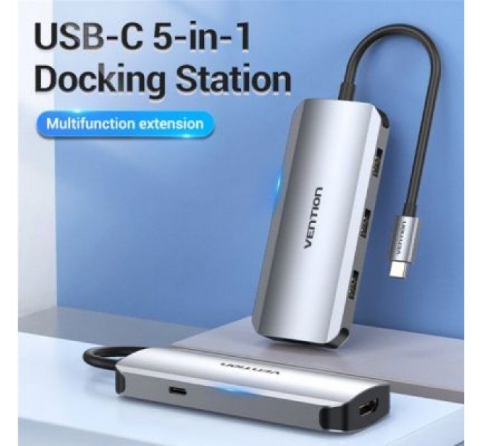 Vention Концентратор Vention USB3.1 Type-C --> HDMI/USB 3.0x3/PD 100W Hub 5-in-1 (TODHB)