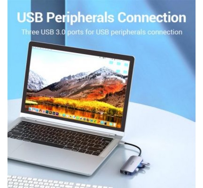 Vention Концентратор Vention USB3.1 Type-C --> HDMI/USB 3.0x3/RJ45/PD 100W Hub 6-in-1 (TOHHB)