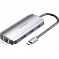 Vention Концентратор Vention USB3.1 Type-C --> HDMI/USB 3.0x3/RJ45/PD 100W Hub 6-in-1 (TOHHB)