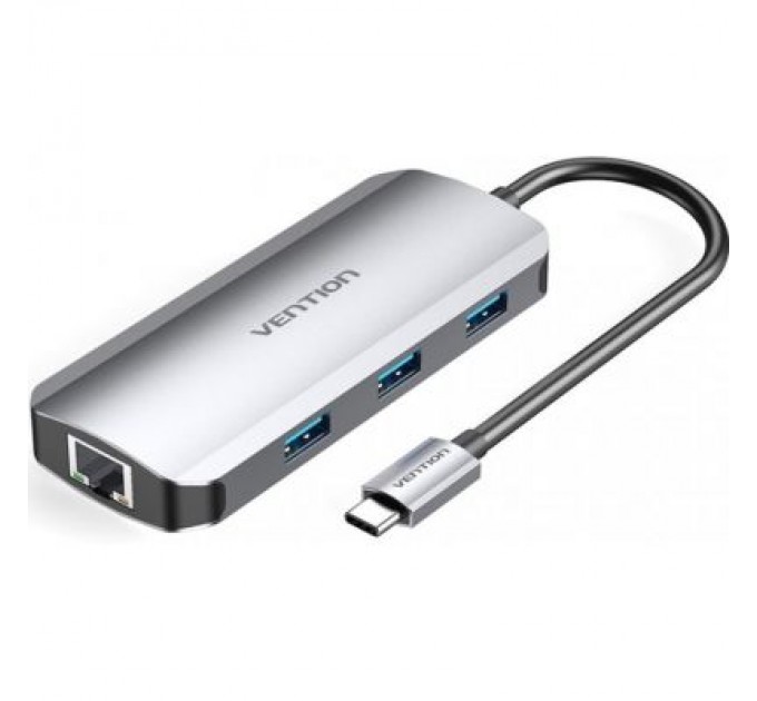 Vention Концентратор Vention USB3.1 Type-C --> HDMI/USB 3.0x3/RJ45/PD 100W Hub 6-in-1 (TOHHB)