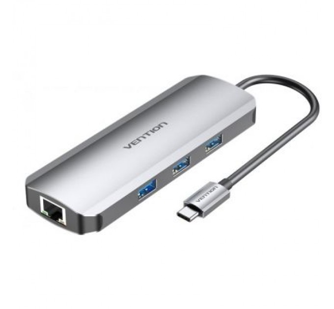 Vention Концентратор Vention USB3.1 Type-C --> HDMI/USB 3.0x3/RJ45/SD/TF/PD 100W Hub 8-in (TOKHB)