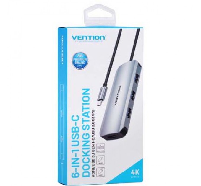 Vention Концентратор Vention USB3.1 Type-C --> HDMI/USB-C Gen 1/USB 3.0x3/PD 100W Hub 6-i (TOFHB)