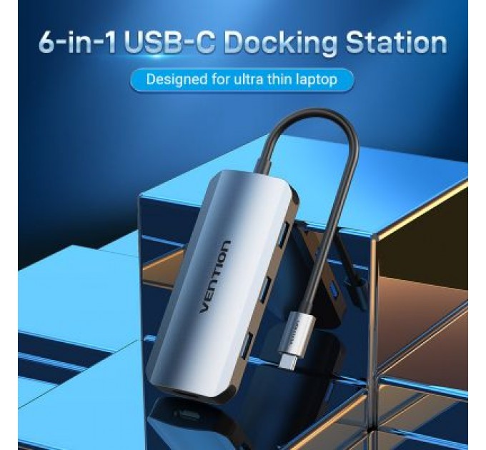 Vention Концентратор Vention USB3.1 Type-C --> HDMI/USB-C Gen 1/USB 3.0x3/PD 100W Hub 6-i (TOFHB)