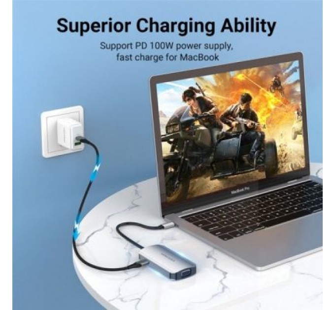 Vention Концентратор Vention USB3.1 Type-C --> HDMI/VGA/USB 3.0/PD 100W Hub 4-in-1 (TOAHB)