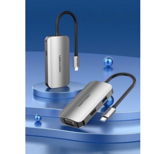 Vention Концентратор Vention USB3.1 Type-C --> HDMI/VGA/USB 3.0/PD 100W Hub 4-in-1 (TOAHB)