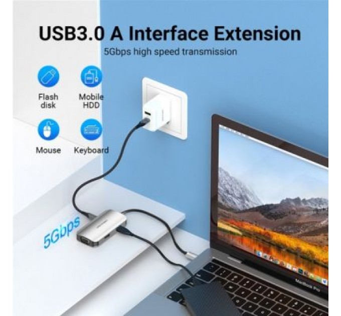 Vention Концентратор Vention USB3.1 Type-C --> HDMI/VGA/USB 3.0/PD 100W Hub 4-in-1 (TOAHB)