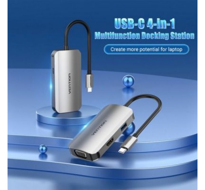 Vention Концентратор Vention USB3.1 Type-C --> HDMI/VGA/USB 3.0/PD 100W Hub 4-in-1 (TOAHB)