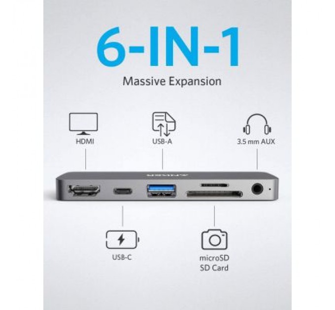 Anker Концентратор Anker PowerExpand Direct 6-in-1 USB-C PD Media Hub (Gray) (A83620A1)