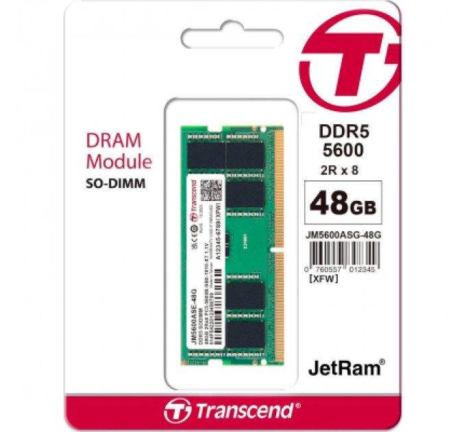 Transcend Модуль пам'яті для ноутбука SoDIMM DDR5 48GB 5600 MHz Transcend (JM5600ASE-48G)