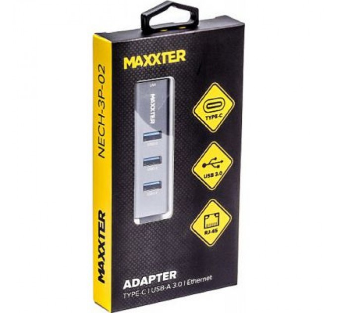 Maxxter Концентратор Maxxter Type-C to Gigabit Ethernet, 3 Ports USB 3.0 (NECH-3P-02)