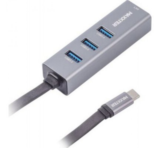 Maxxter Концентратор Maxxter Type-C to Gigabit Ethernet, 3 Ports USB 3.0 (NECH-3P-02)