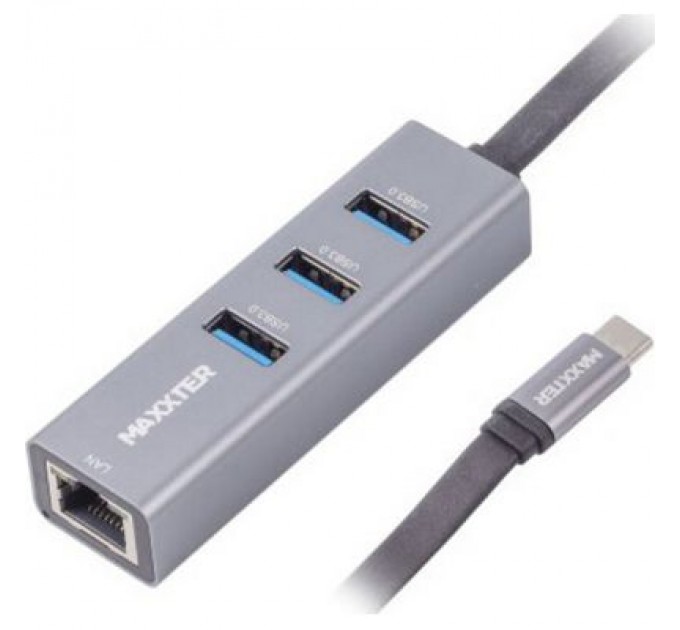Maxxter Концентратор Maxxter Type-C to Gigabit Ethernet, 3 Ports USB 3.0 (NECH-3P-02)