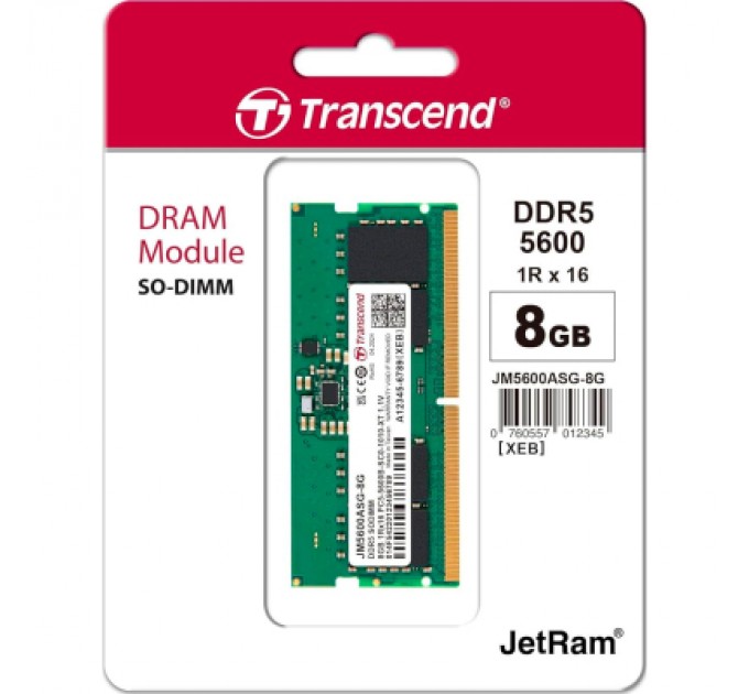 Transcend Модуль пам'яті для ноутбука SoDIMM DDR5 8GB 5600 MHz Transcend (JM5600ASG-8G)