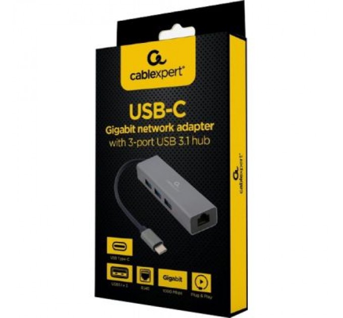 Cablexpert Концентратор Cablexpert Type-С to Gigabit Ethernet, 3 Ports USB 3.1 Gen1 (5 Gbps) (A-CMU3-LAN-01)